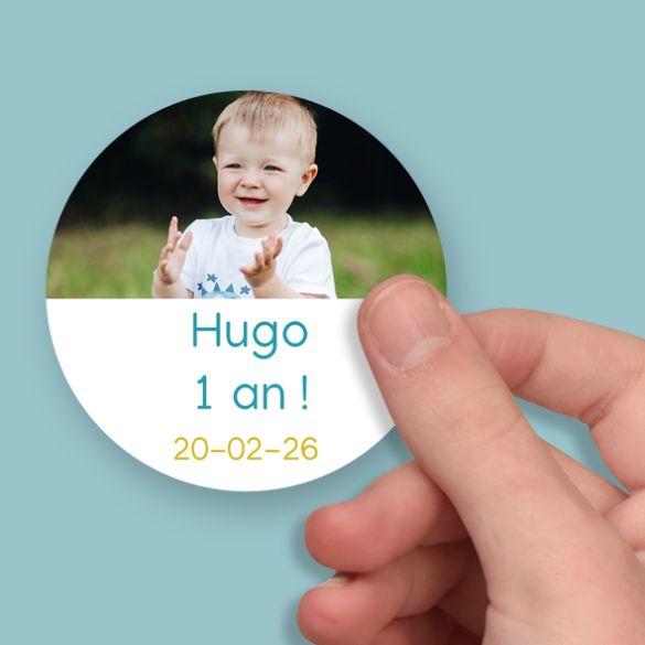 Sticker baptême personnalisé avec photo