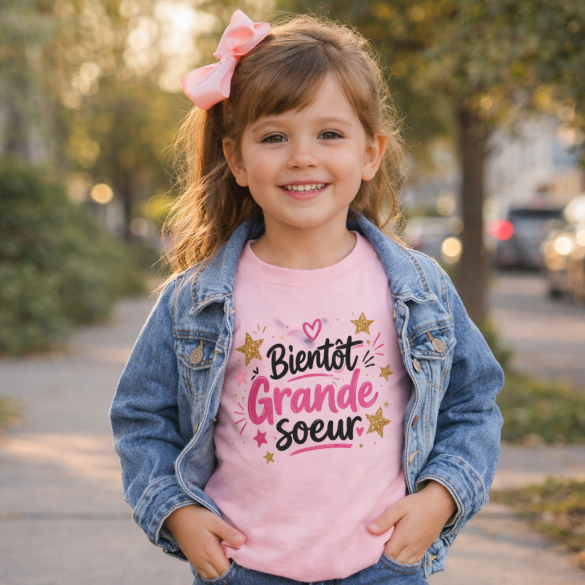T-shirt enfant bientôt grande sœur – idée annonce grossesse fille