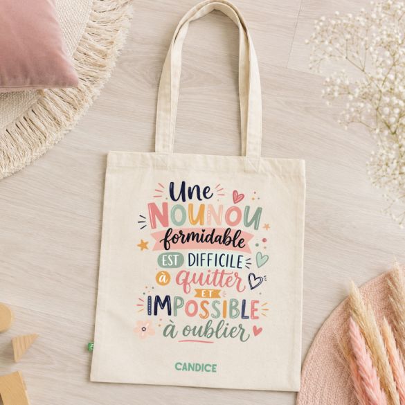 Tote bag personnalisé Une nounou formidable est difficile à quitter et impossible à oublier – personnalisé avec prénom