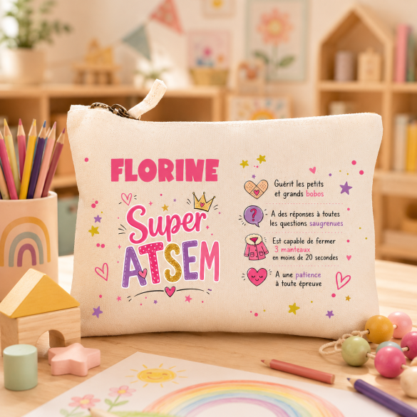 Pochette coton personnalisée Super Atsem | Cadeau Fin année scolaire