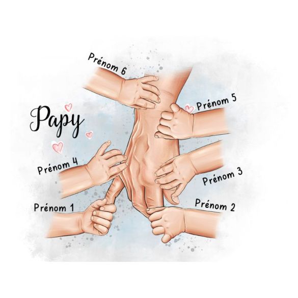 Affiche ou plaque alu Papy et mains des petits enfants