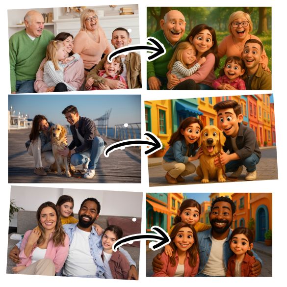 Affiche personnalisée style animation 3D - À partir de votre photo – Déco originale famille ou couple