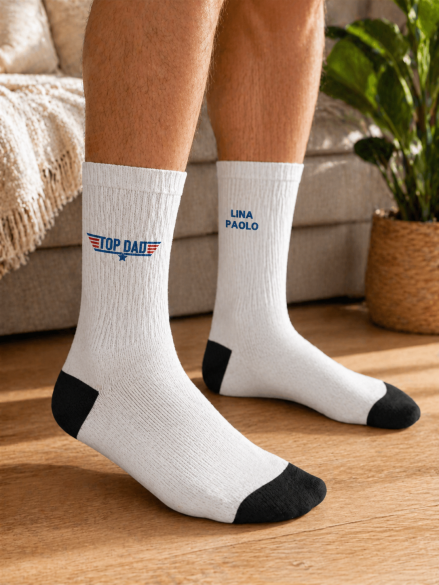 Chaussettes blanches personnalisées Top Dad - Cadeau Fête des pères