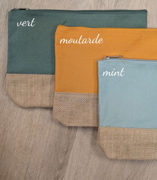 Pochette brodée coton et jute  pour maîtresse, atsem, AVS, AESH, nounou