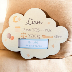 Plaque nuage en bois bois imprimée Souvenir de naissance bracelet