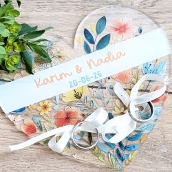Plateau porte alliances mariage transparent imprimé | Coeur personnalisé
