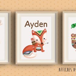 Trio d'affiches Wild personnalisées pour chambre d'enfant avec prénom