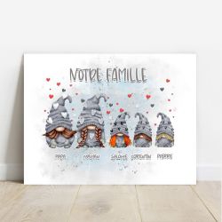 Affiche famille personnalisée Gnomes – Déco famille originale jusqu’à 6 membres