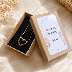 Collier cœur doré personnalisé avec boîte cadeau kraft – Bijou femme en acier inoxydable, cadeau maman, marraine ou amie
