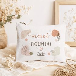 Pochette en coton zippée personnalisée Merci Nounou – Cadeau nounou personnalisé avec prénom
