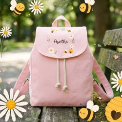 Sac à dos enfant personnalisé en coton bio modèle Abeilles, idéal pour la crèche et la maternelle
