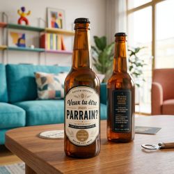 Étiquette bière demande parrain | Veux-tu être mon parrain ? | Annonce grossesse originale | Sticker bouteille 33 cl