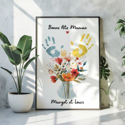 Poster personnalisé Bonne fête maman avec empreintes d’enfants – cadeau fête des mères