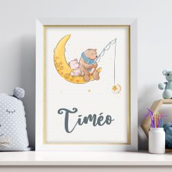 Affiche ours et lune personnalisée pour chambre d’enfant avec prénom