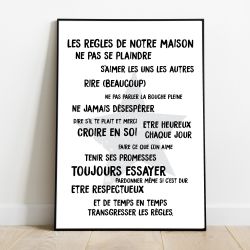 Affiche “Les règles de notre maison” – décoration murale famille à offrir