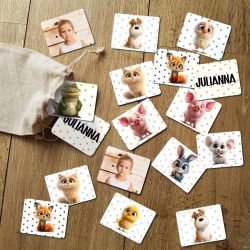 Jeu de mémoire modèle animaux style Pixar personnalisé avec photo & prénom de l'enfant (30 pièces)