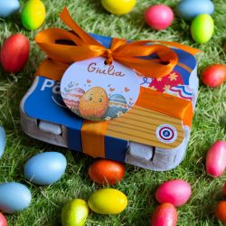 Boite oeufs et poussins chocolat - chocolat de pâques, étquettes personnalisée