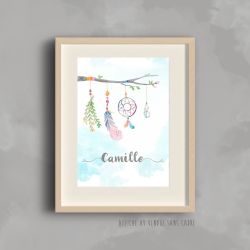 Affiche attrape-rêves personnalisée pour chambre d’enfant avec prénom