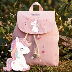 Sac à dos enfant personnalisé en coton bio modèle Licorne, idéal pour la crèche et la maternelle